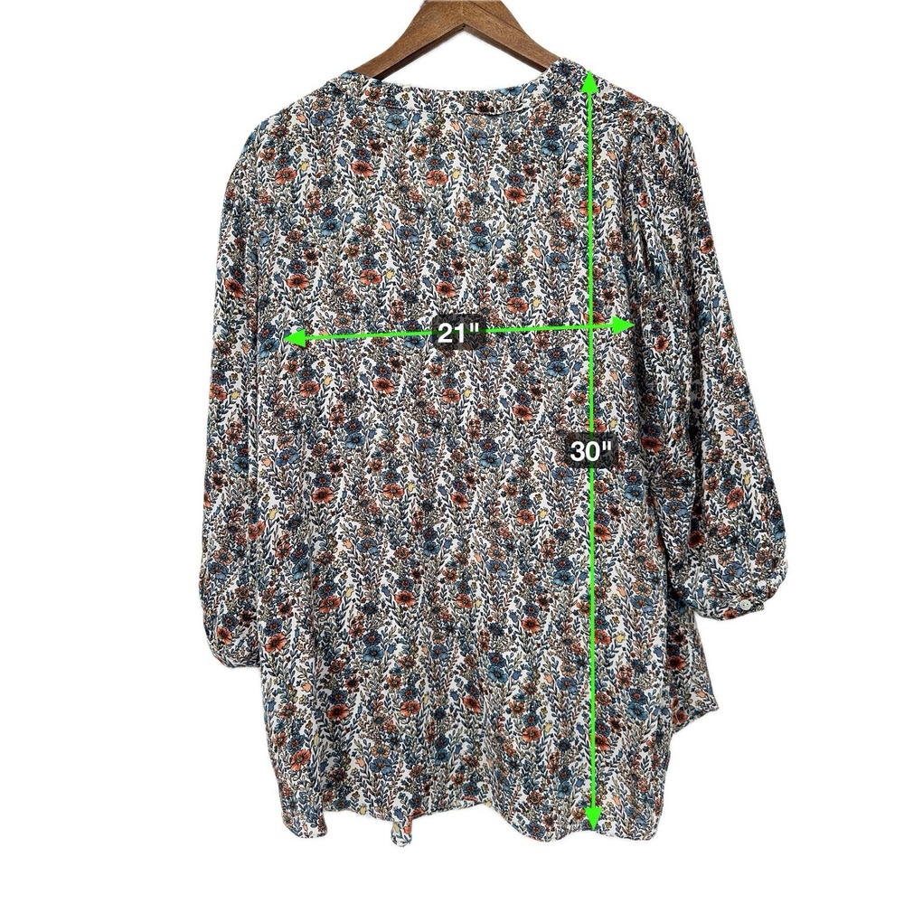 Rose & Olive Button Up Top Plus 1X Pleated Blouse V-Neck Cottagecore Boho 3/4th - Picture 10 of 10